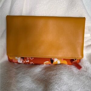 Anthropologie Rachel Pally Floral Orange Yellow Fold Over Clutch Zip Closure